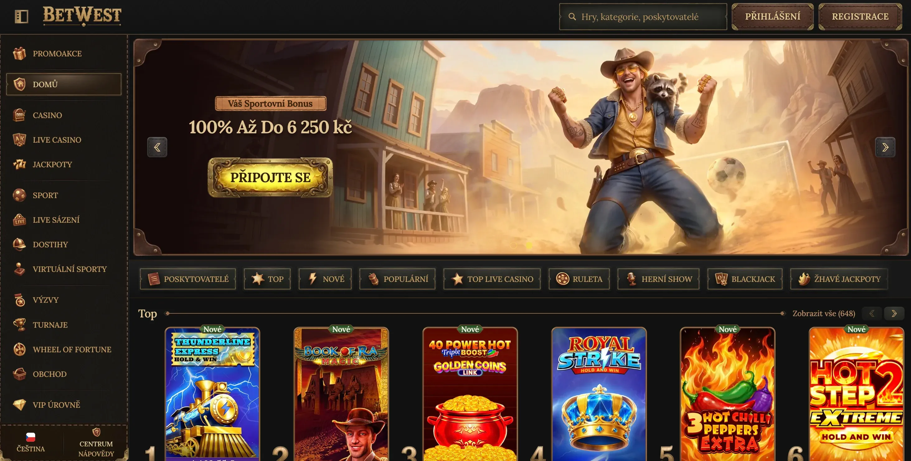 Oficiální stránky BetWest casino